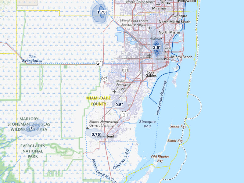 NEXRAD radar-signature map of the hail over Miami, FL