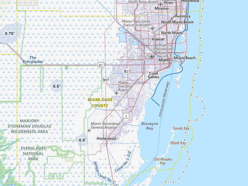 NEXRAD radar-signature map of the hail over Miami, FL