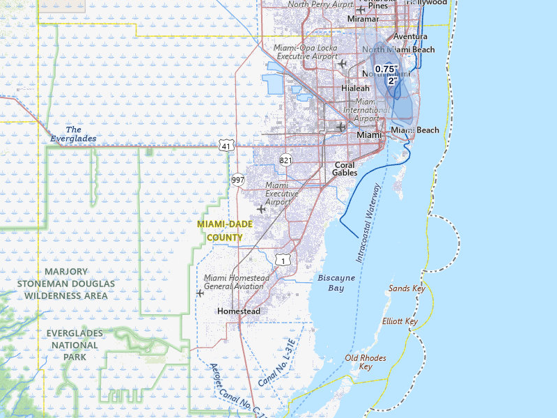 NEXRAD radar-signature map of the hail storm over Miami, FL on Jul 31, 2026