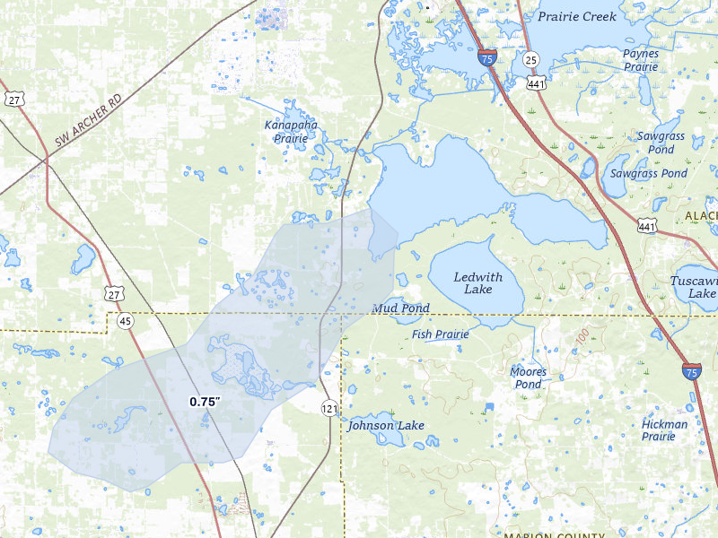 NEXRAD radar-signature map of the hail storm over Micanopy, FL on Mar 16, 2026