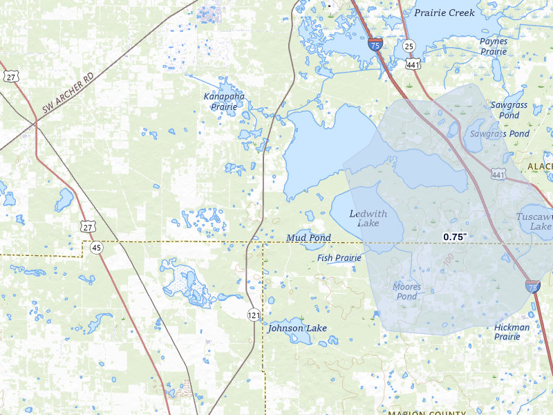 NEXRAD radar-signature map of the hail storm over Micanopy, FL on Jun 28, 2026