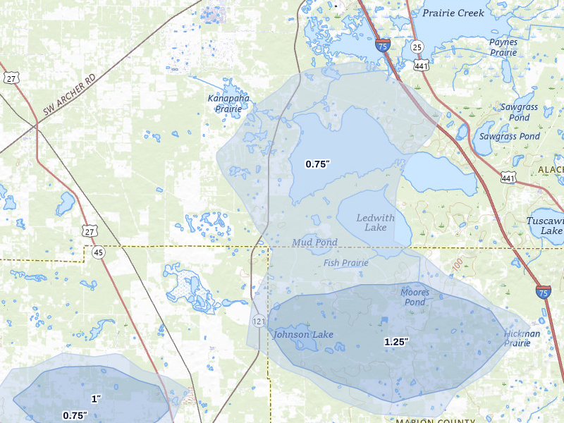 NEXRAD radar-signature map of the hail storm over Micanopy, FL on Jul 30, 2026