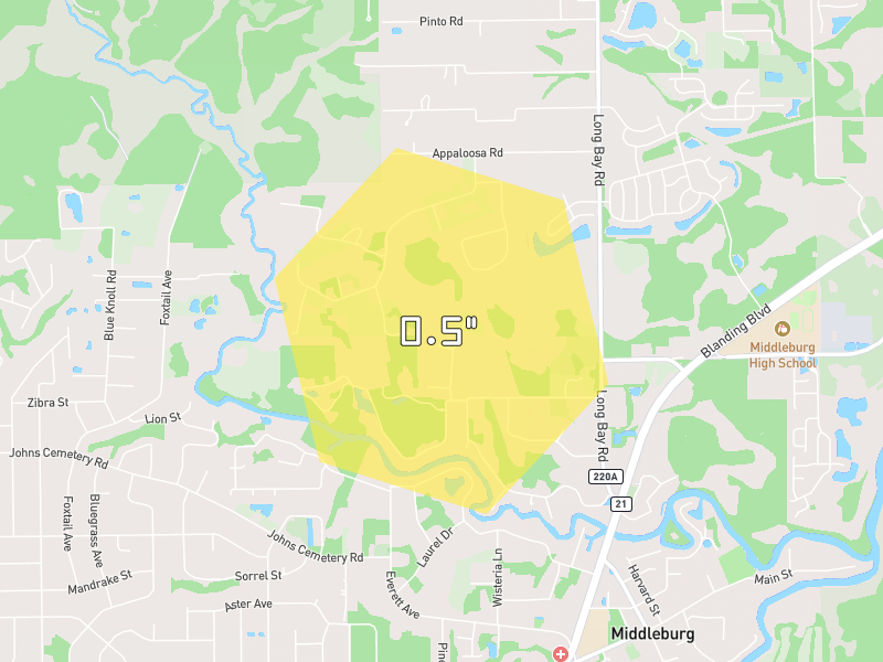 Hail map of Middleburg, FL on Jul 8, 2026, hail up to 0.5"