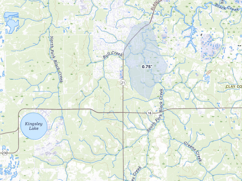 NEXRAD radar-signature map of the hail storm over Middleburg, FL on Jul 11, 2026