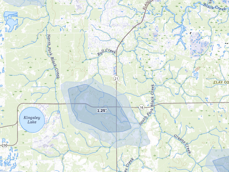 NEXRAD radar-signature map of the hail storm over Middleburg, FL on Jul 30, 2026