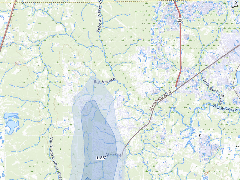 NEXRAD radar-signature map of the hail storm over Middleburg, FL on Aug 5, 2026