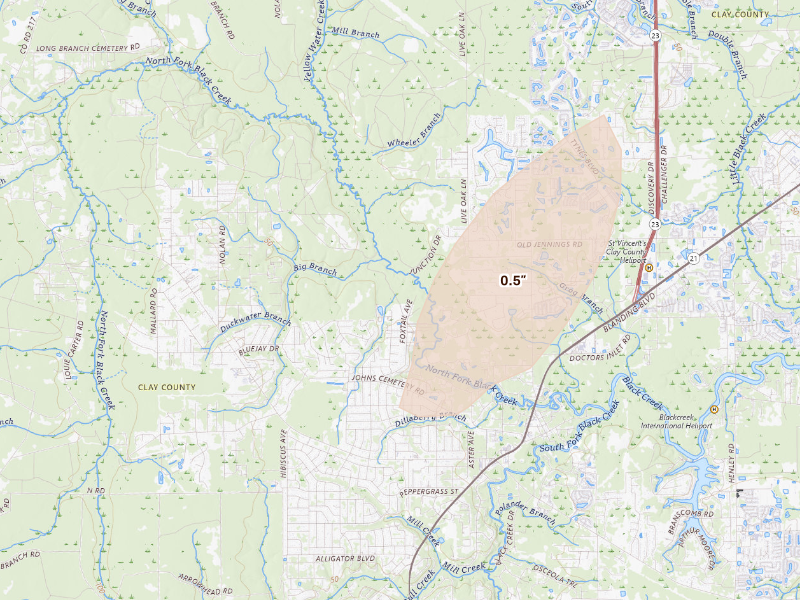 Radar-estimated hail-size map of the storm over Middleburg, FL
