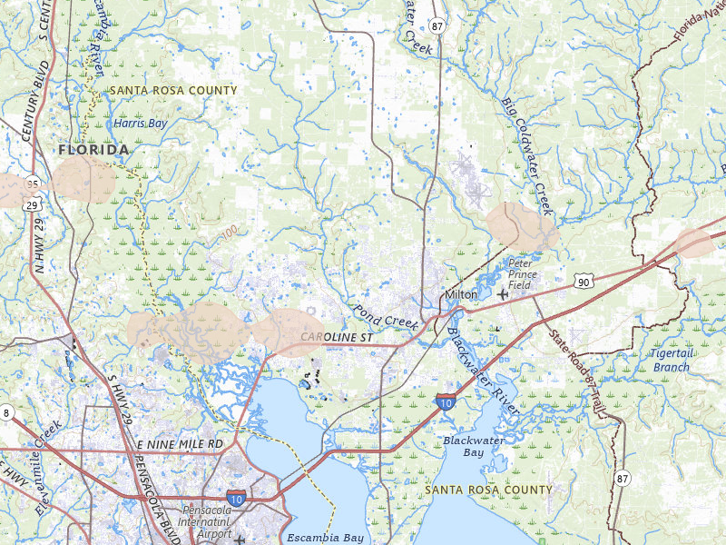 Radar-estimated hail-size map of the storm over Milton, FL on Jan 3, 2026
