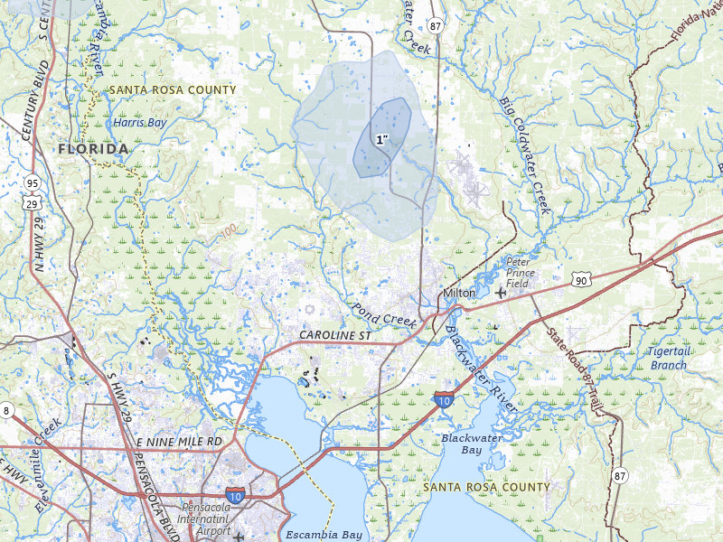 NEXRAD radar-signature map of the hail storm over Milton, FL on May 31, 2026
