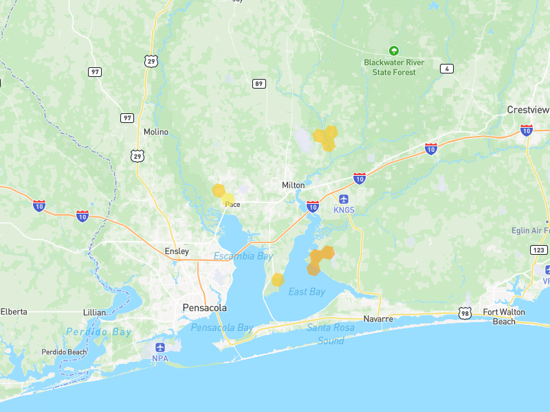 Hail map of Milton, FL on Jun 30, 2026, hail up to 1.25"