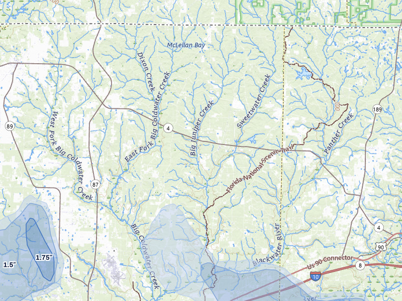 NEXRAD radar-signature map of the hail storm over Milton, FL on Aug 17, 2026
