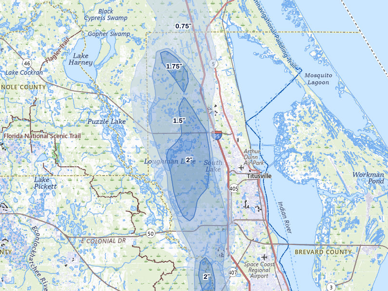 NEXRAD radar-signature map of the hail storm over Mims, FL on Jul 26, 2026