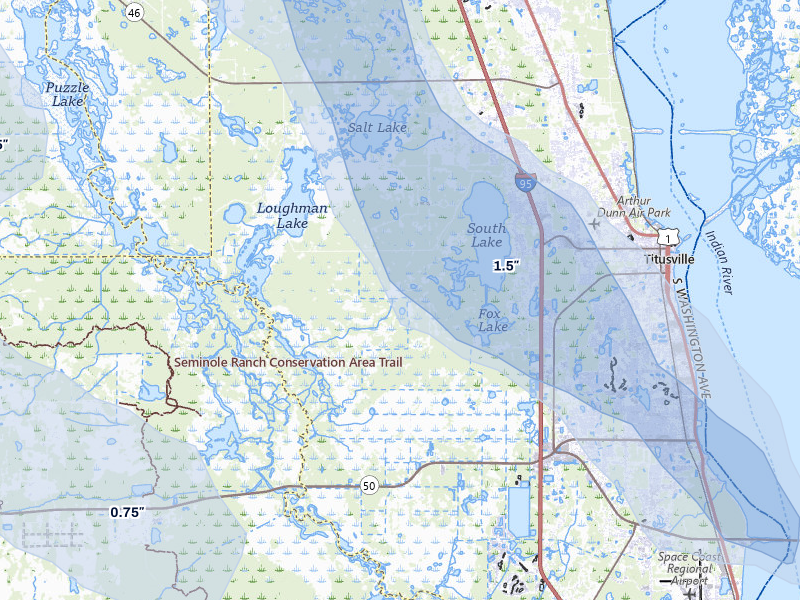 NEXRAD radar-signature map of the hail storm over Mims, FL on Aug 19, 2026