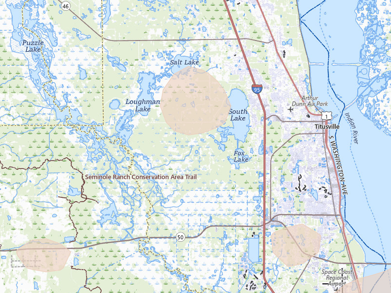 Radar-estimated hail-size map of the storm over Mims, FL on Aug 20, 2026
