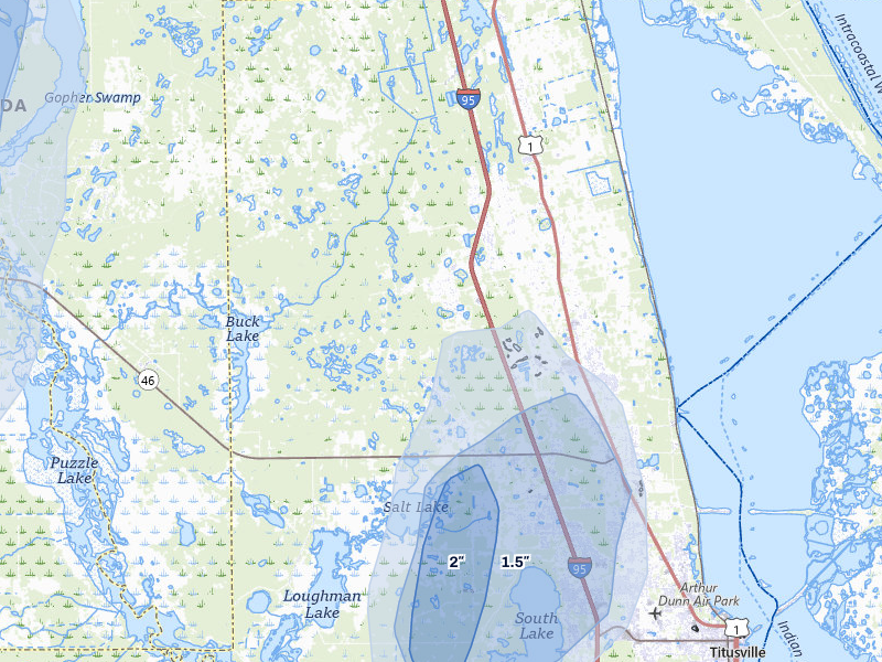 NEXRAD radar-signature map of the hail storm over Mims, FL on Aug 21, 2026