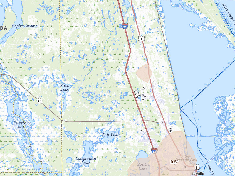 Radar-estimated hail-size map of the storm over Mims, FL