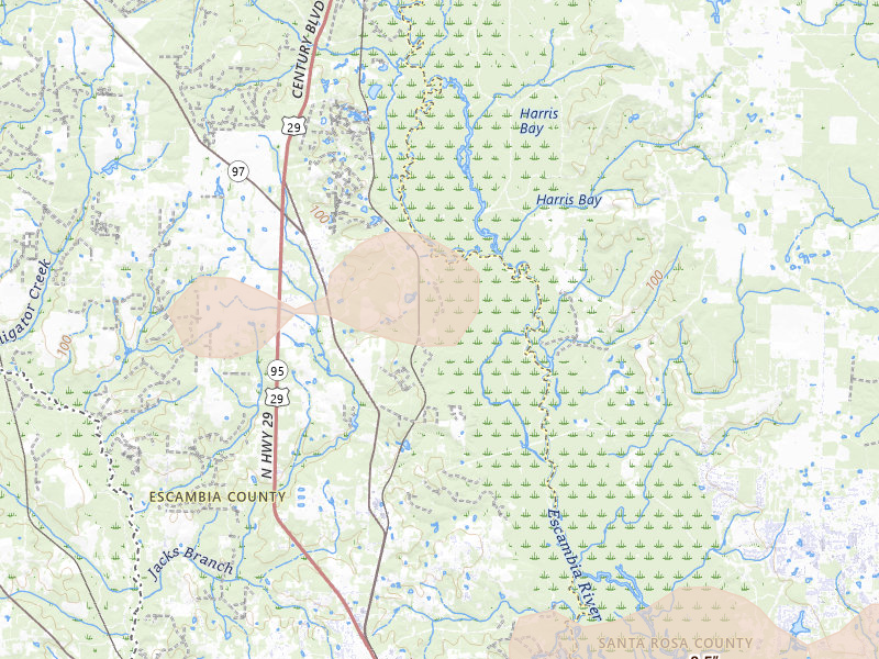 Radar-estimated hail-size map of the storm over Molino, FL on Jan 3, 2026