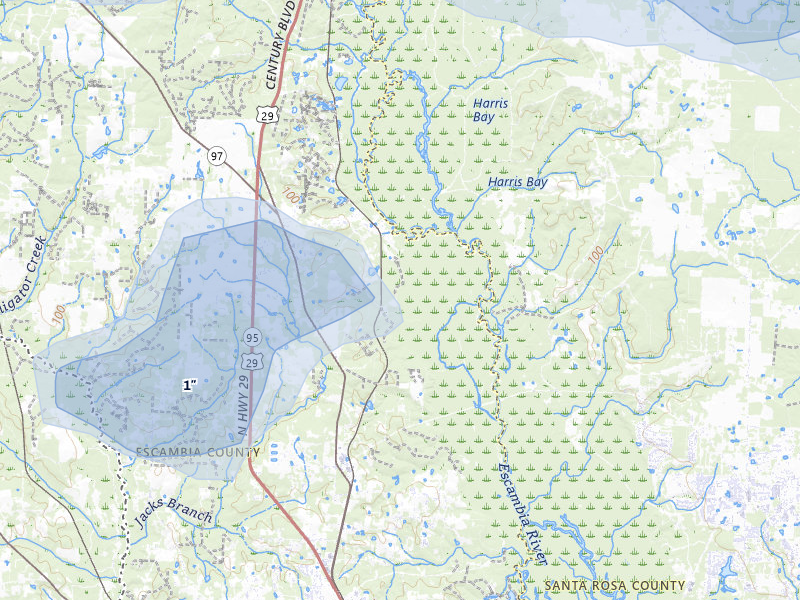 NEXRAD radar-signature map of the hail storm over Molino, FL on May 7, 2026