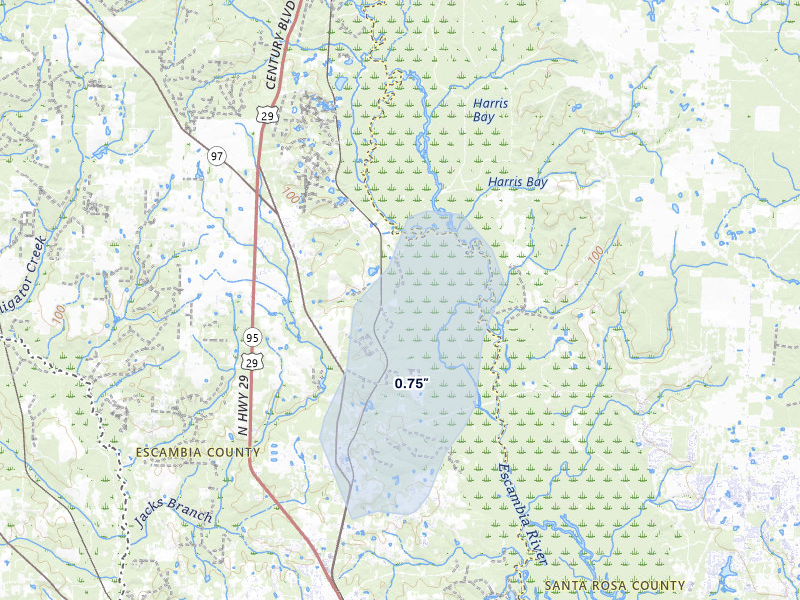 NEXRAD radar-signature map of the hail storm over Molino, FL on Jul 5, 2026