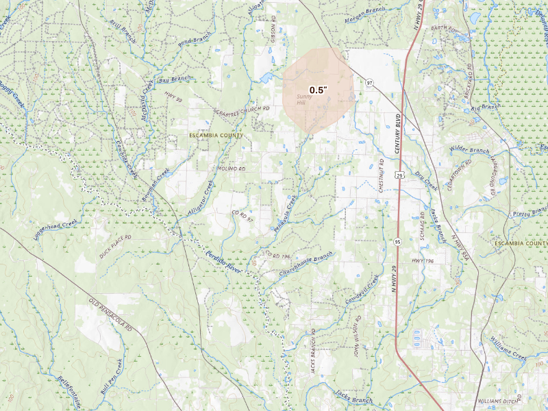 Radar-estimated hail-size map of the storm over Molino, FL