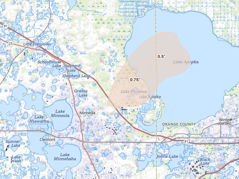 Radar-estimated hail-size map of the storm over Montverde, FL on Mar 15, 2026