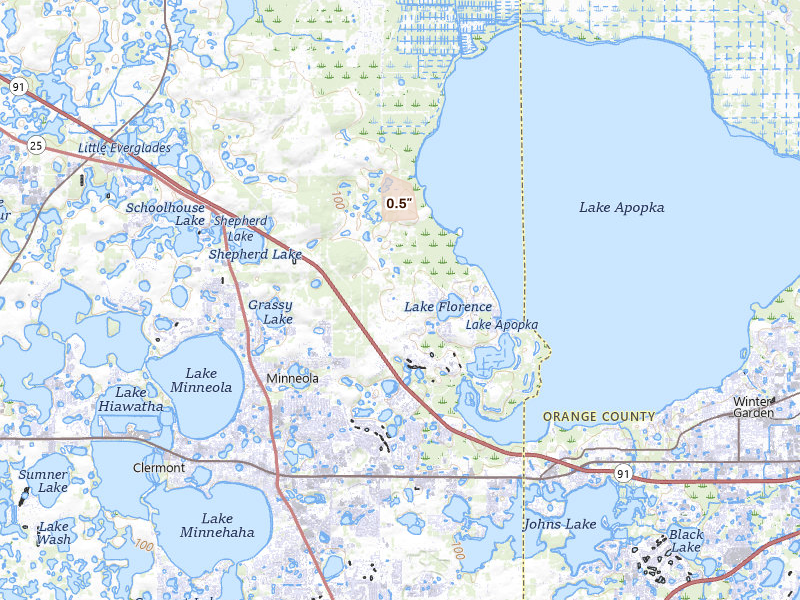 Radar-estimated hail-size map of the storm over Montverde, FL on Jul 11, 2026