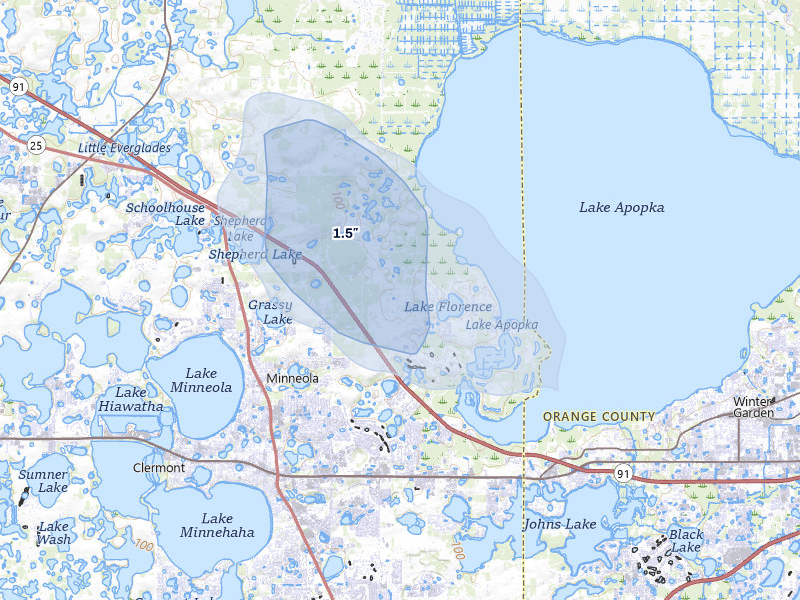 NEXRAD radar-signature map of the hail storm over Montverde, FL on Jul 26, 2026