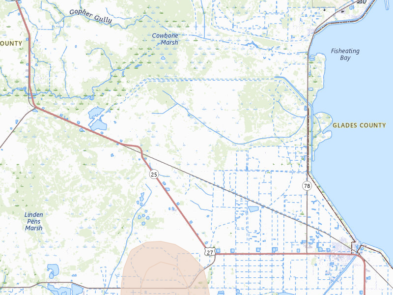 Radar-estimated hail-size map of the storm over Moore Haven, FL on Jul 13, 2026