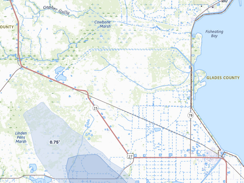 NEXRAD radar-signature map of the hail over Moore Haven, FL