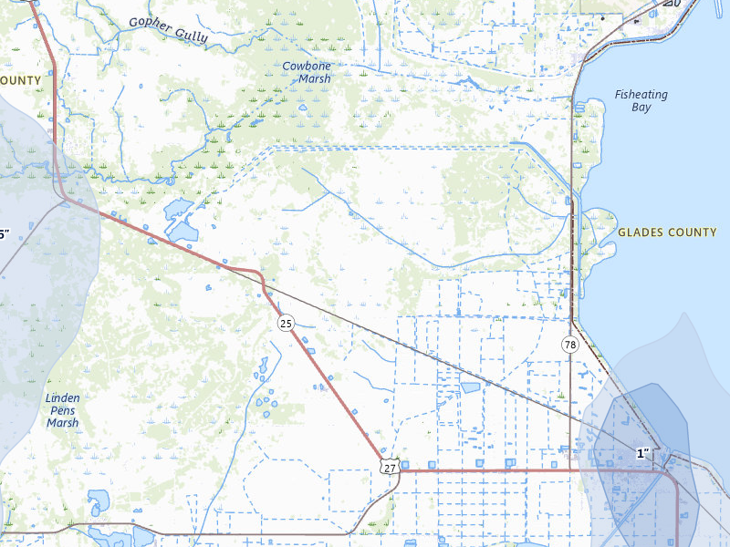 NEXRAD radar-signature map of the hail storm over Moore Haven, FL on Jul 26, 2026