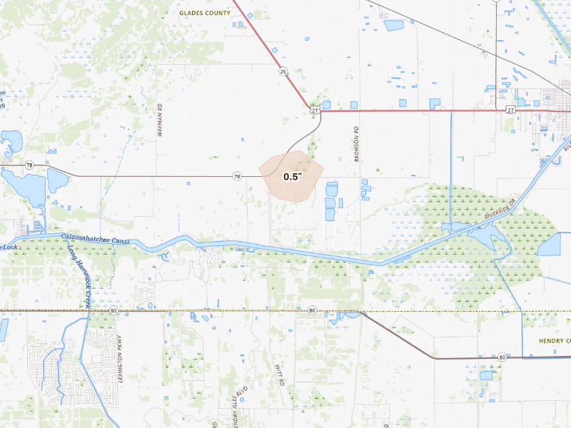 Radar-estimated hail-size map of the storm over Moore Haven, FL