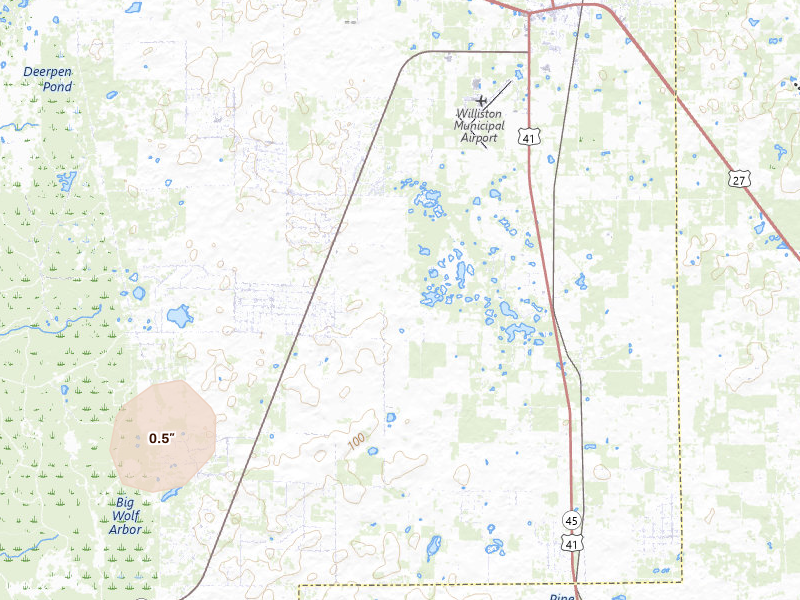 Radar-estimated hail-size map of the storm over Morriston, FL on May 21, 2026