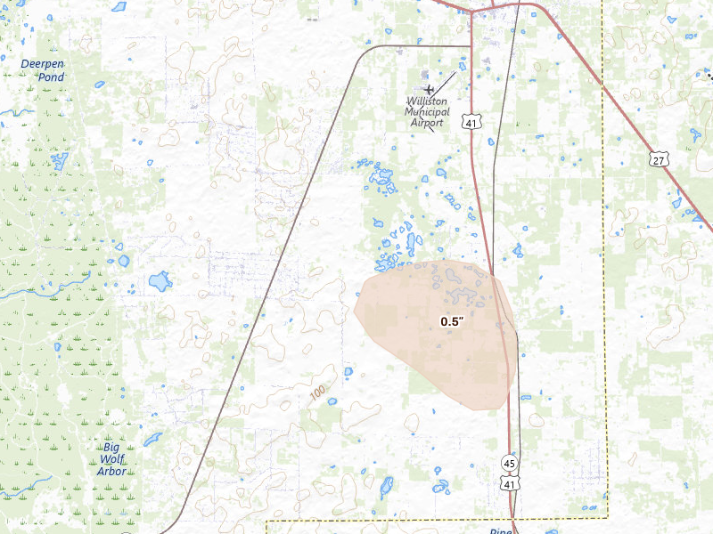 Radar-estimated hail-size map of the storm over Morriston, FL on May 24, 2026