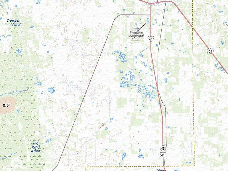 Radar-estimated hail-size map of the storm over Morriston, FL on Jun 28, 2026