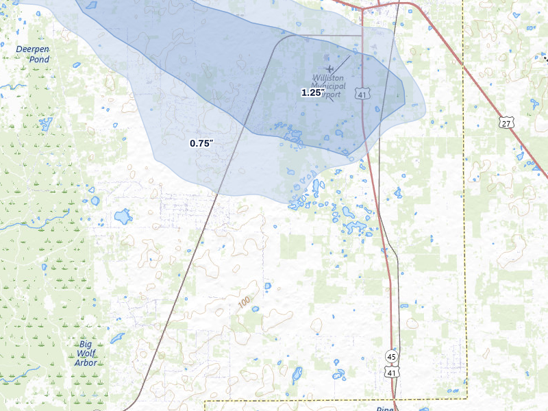 NEXRAD radar-signature map of the hail storm over Morriston, FL on Jun 30, 2026