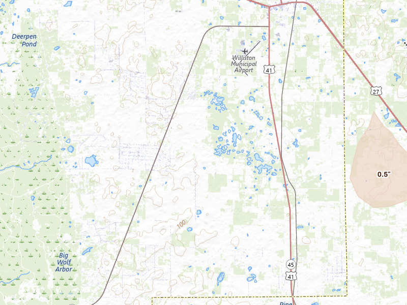 Radar-estimated hail-size map of the storm over Morriston, FL on Jul 11, 2026