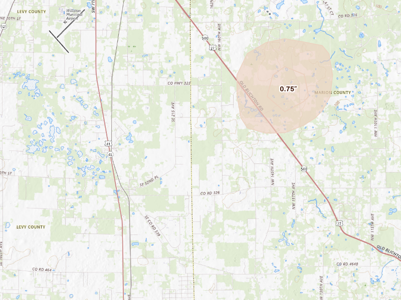 Radar-estimated hail-size map of the storm over Morriston, FL