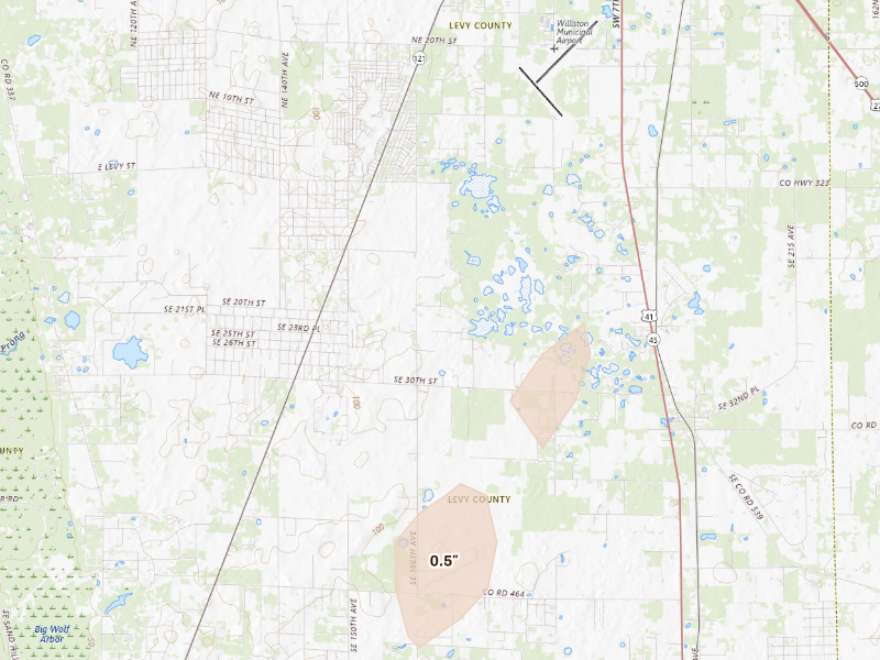 Radar-estimated hail-size map of the storm over Morriston, FL