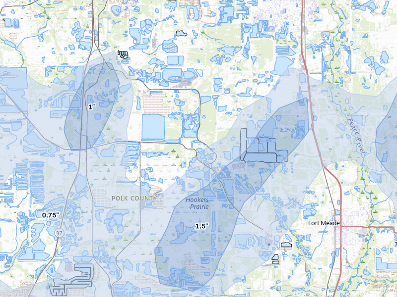 NEXRAD radar-signature map of the hail over Mulberry, FL