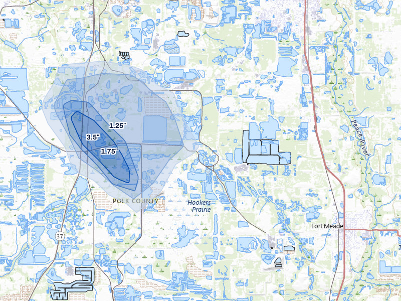 NEXRAD radar-signature map of the hail storm over Mulberry, FL on Jun 26, 2026