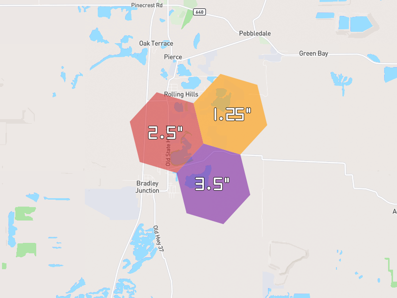 Hail map of Mulberry, FL on Jun 26, 2026, hail up to 3.5"