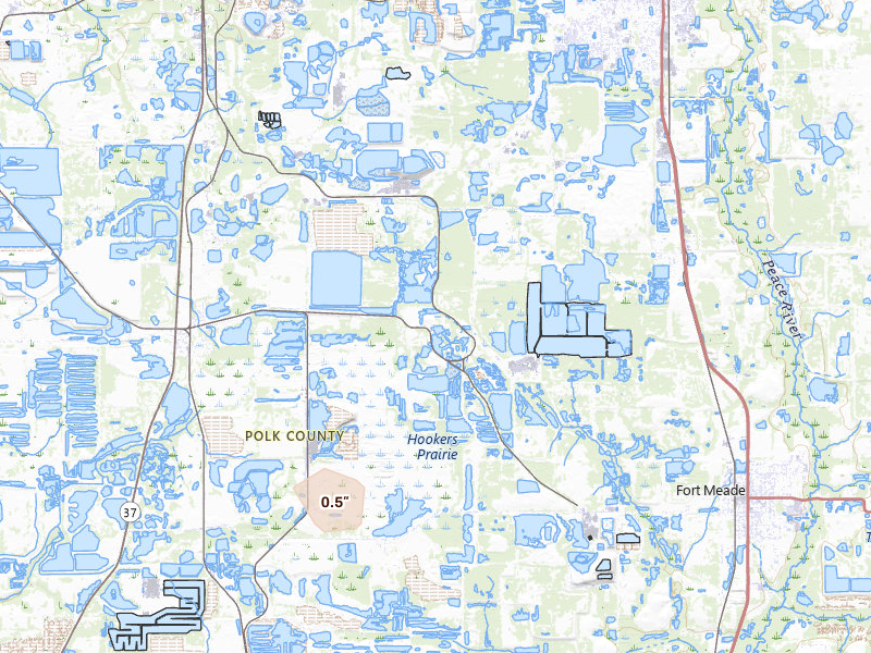 Radar-estimated hail-size map of the storm over Mulberry, FL on Jun 29, 2026