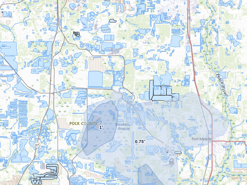 NEXRAD radar-signature map of the hail storm over Mulberry, FL on Jun 29, 2026