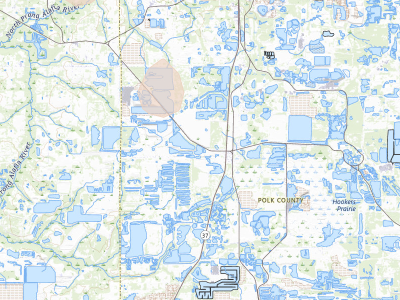 Radar-estimated hail-size map of the storm over Mulberry, FL on Aug 8, 2026