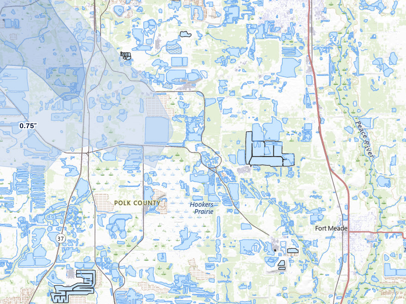 NEXRAD radar-signature map of the hail storm over Mulberry, FL on Aug 8, 2026