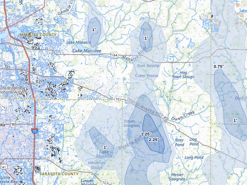 NEXRAD radar-signature map of the hail storm over Myakka City, FL on Mar 5, 2026