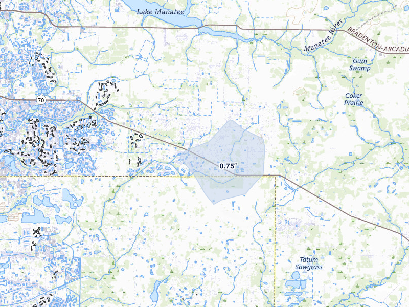 NEXRAD radar-signature map of the hail storm over Myakka City, FL on Mar 7, 2026