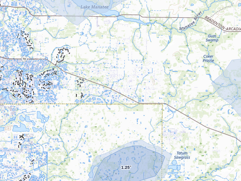 NEXRAD radar-signature map of the hail storm over Myakka City, FL on Mar 25, 2026