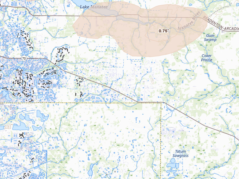 Radar-estimated hail-size map of the storm over Myakka City, FL on May 2, 2026
