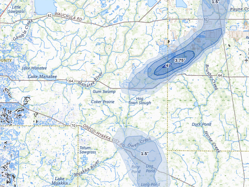 NEXRAD radar-signature map of the hail storm over Myakka City, FL on Jun 26, 2026